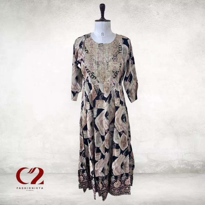 Embroidery Cotton Mixed Rayon Kurti Embroidery Cotton Mixed Rayon Kurti