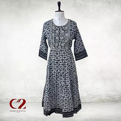Flower Cotton Mixed Rayon Kurti