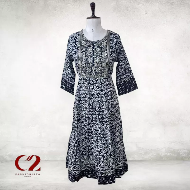 Flower Cotton Mixed Rayon Kurti Flower Cotton Mixed Rayon Kurti