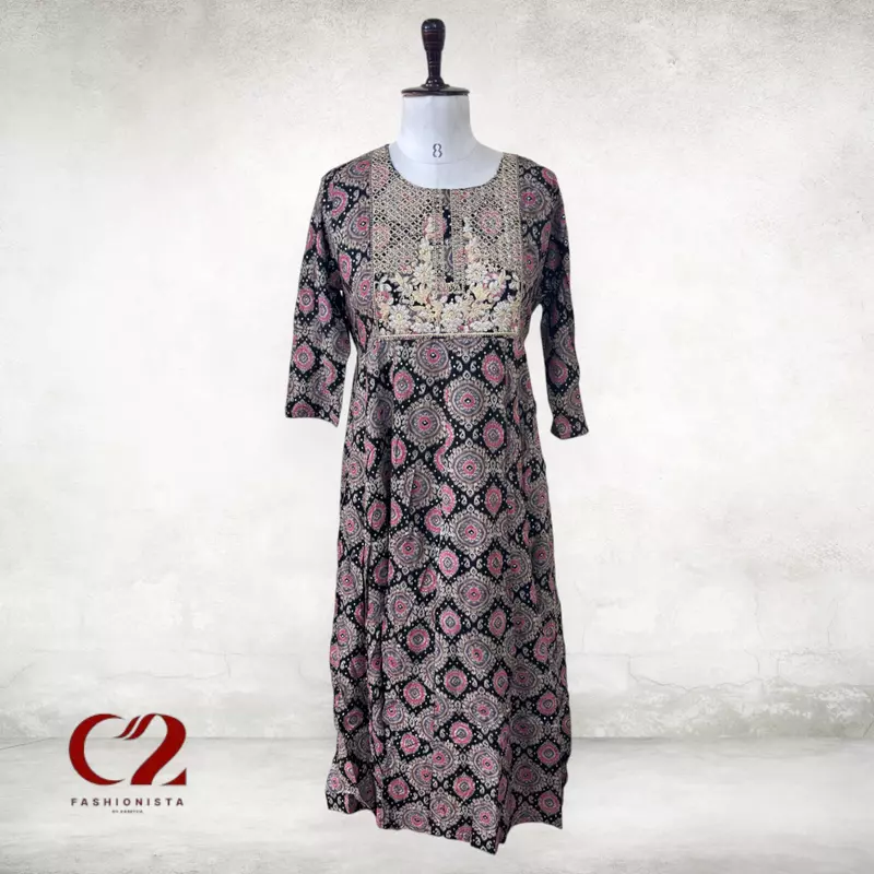 Leaf Cotton Mixed Rayon Kurti Leaf Cotton Mixed Rayon Kurti
