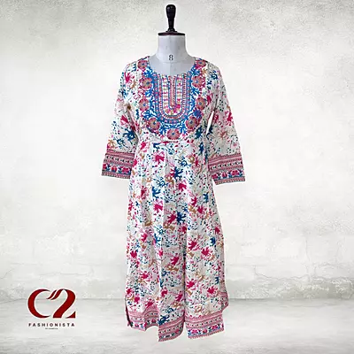 Flower Cotton Mixed Rayon Kurti