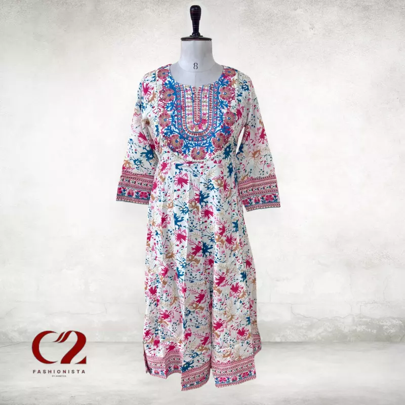 Flower Cotton Mixed Rayon Kurti Flower Cotton Mixed Rayon Kurti