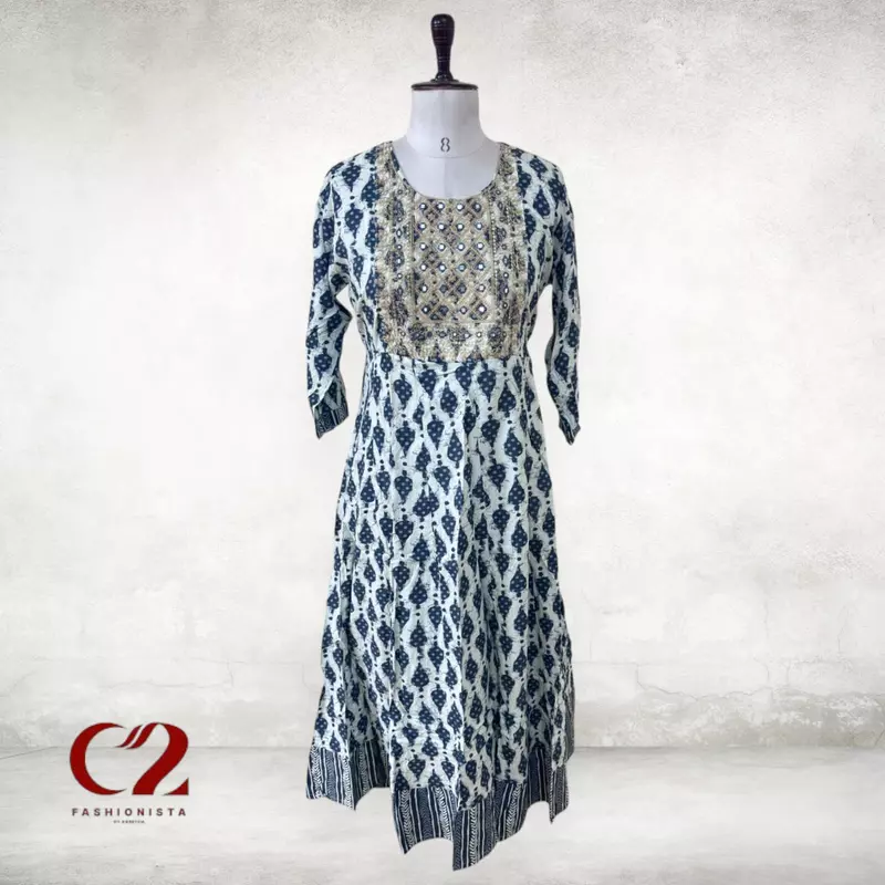 Floral Cotton Mixed Rayon Kurti Floral Cotton Mixed Rayon Kurti
