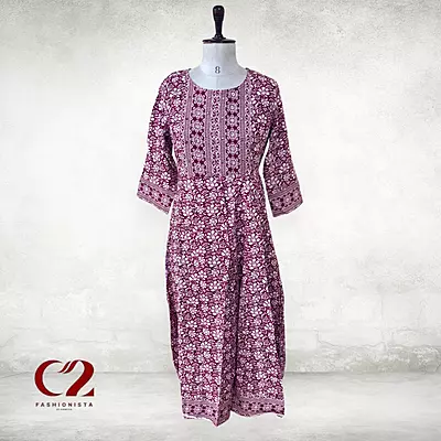 Flower  Cotton Mixed Rayon Kurti