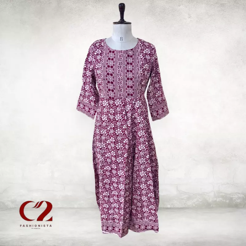 Flower Cotton Mixed Rayon Kurti Flower Cotton Mixed Rayon Kurti