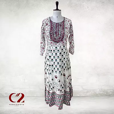 Leaf Cotton Mixed Rayon Kurti