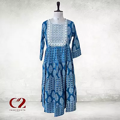 White  Embroid  Cotton Mixed Rayon Kurti