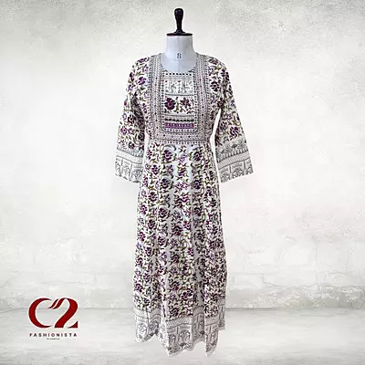 Flower  Mirror  Cotton Mixed Rayon Kurti