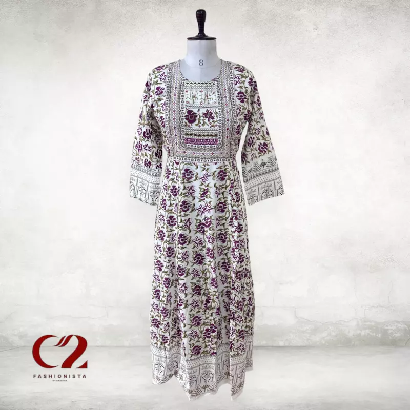 Flower Mirror Cotton Mixed Rayon Kurti Flower Mirror Cotton Mixed Rayon Kurti