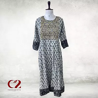 Gold Embroidery  Cotton Mixed Rayon Kurti
