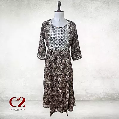 White  Embroidery  Cotton Mixed Rayon Kurti