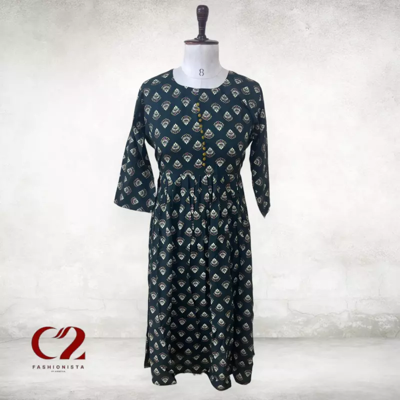 Flower Cotton Mixed Rayon Kurti Flower Cotton Mixed Rayon Kurti