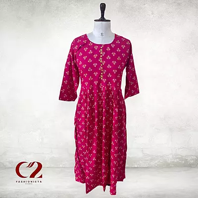 Printed  Cotton Mixed Rayon Kurti