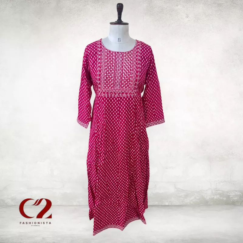 Embroidery Cotton Mixed Rayon Kurti Embroidery Cotton Mixed Rayon Kurti