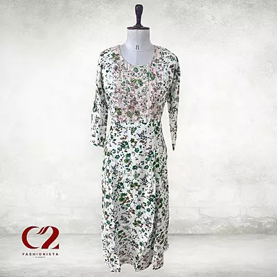 Flower  Cotton Mixed Rayon Kurti