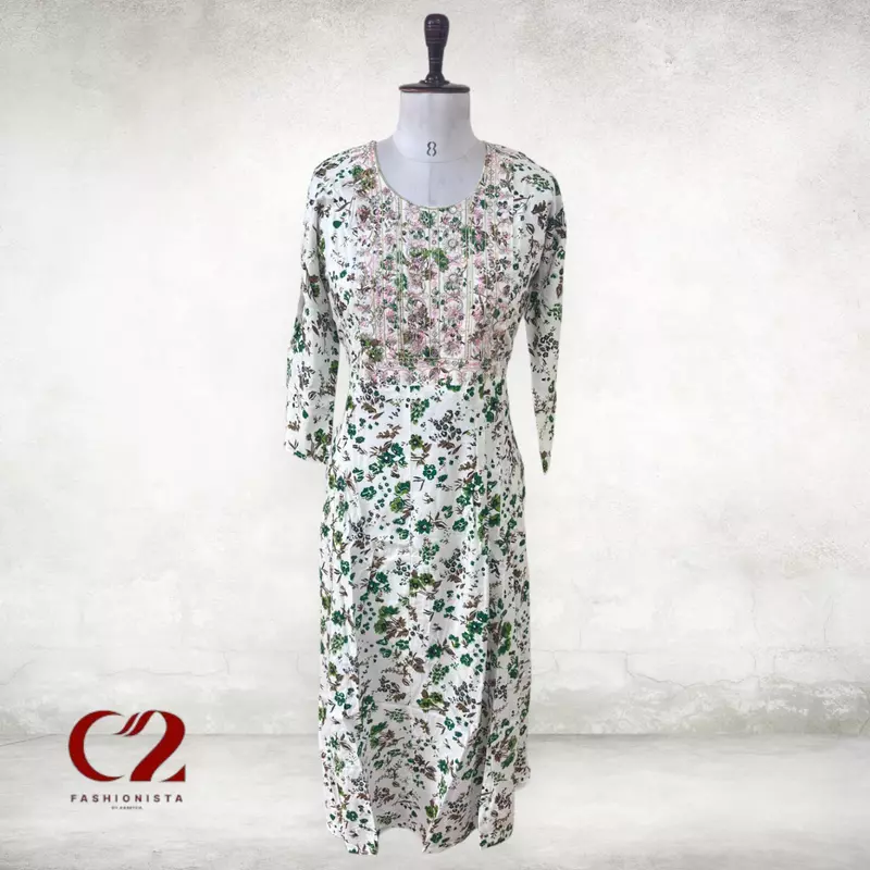 Flower Cotton Mixed Rayon Kurti Flower Cotton Mixed Rayon Kurti